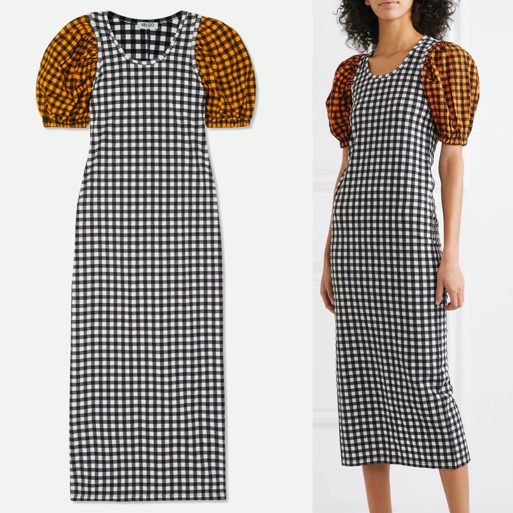 KENZO Gingham Check Seersucker Midi Dress